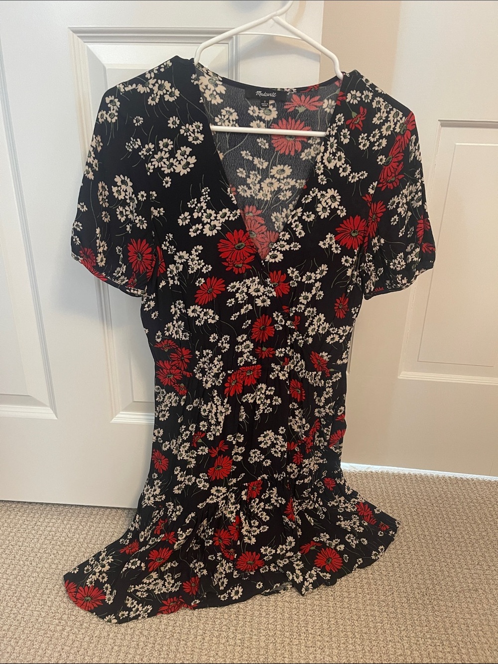 Madewell Black Mini Dress with Red and White Floral Print